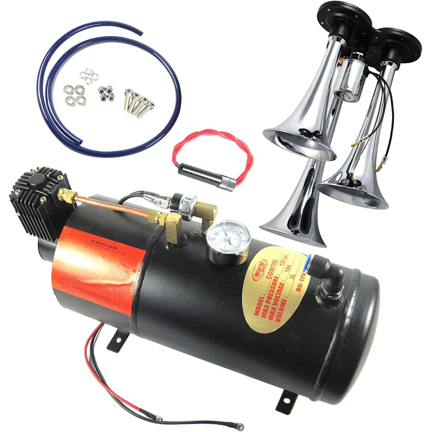 Shop Powered 3 Trumpet Air Horn With 150 Psi 3 Liter 12V Air Compressor