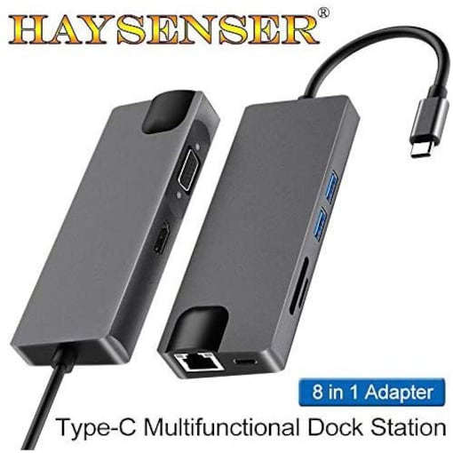 Shop Haysenser USB C Hub 8-in-1/5-in-1 USB Type C to 4K HDMI Multiport  Adapter Dock with VGA, Gigabit Ethernet, Charging, 2 USB 3.0 Ports, SD Card  Reader Compatible for ALL (C TO