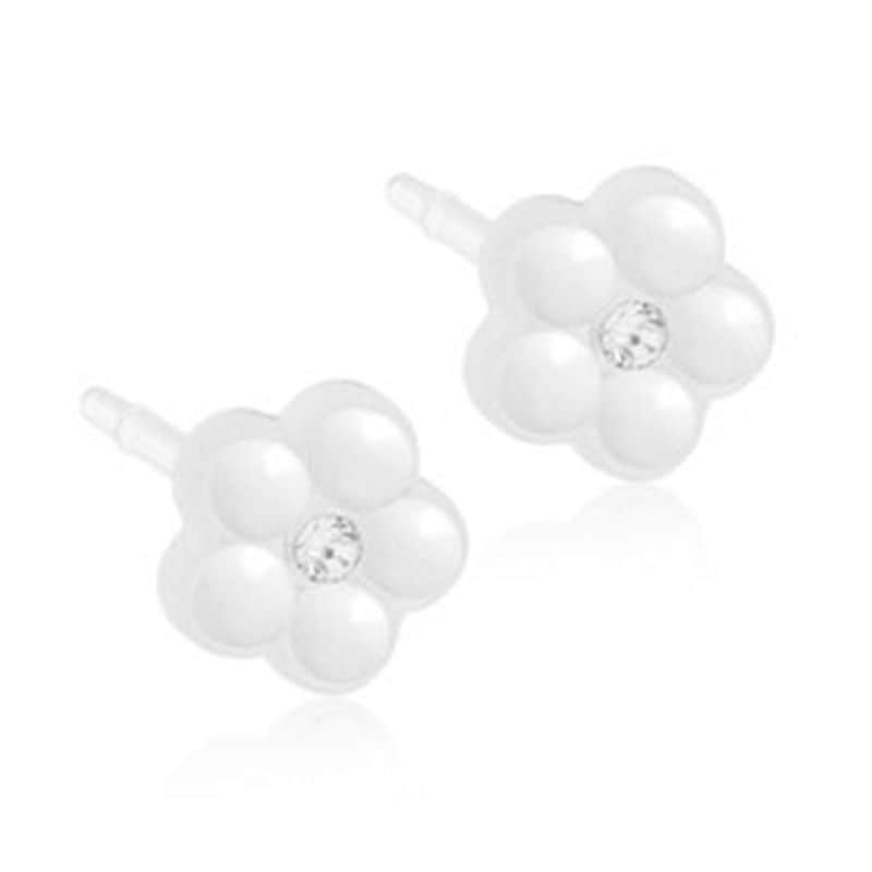 Blomdahll Medical Plastic 6mm Daisy White Pearl Earrings