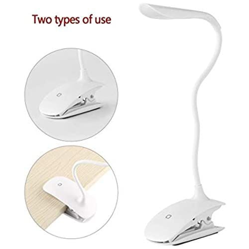 Book Reading Light Raniaco Clip Light USB Rechargeable Desk Lamp with Flexible Neck Touch Sensitive Control LED Lamps 3 Brightness Eye-Protect Night Light White 