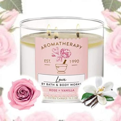 bath and body works love rose vanilla candle