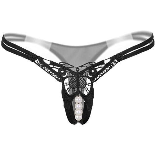 Buy online Black Lace Pearl Thong from lingerie for Women by