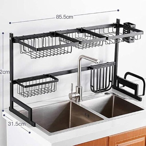 POPILION Sturdy Kitchen Sink Side Chrome Draining Dish Rack, with Black  Cutlery Holder and Drainboard price in UAE,  UAE