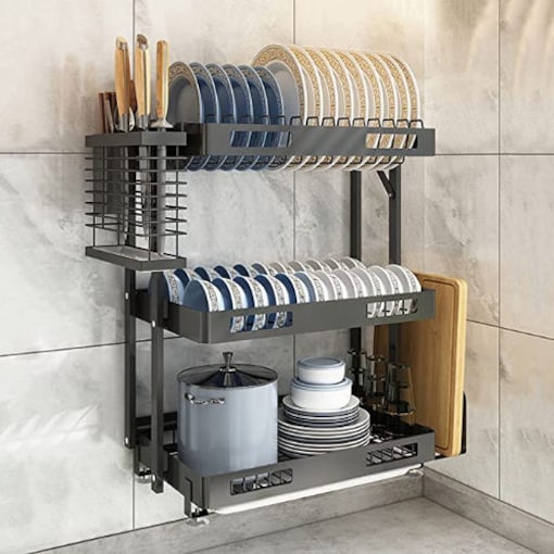 3-Tier Dish Drying Rack & Cutlery Holder Stand - Kitchen Organizer