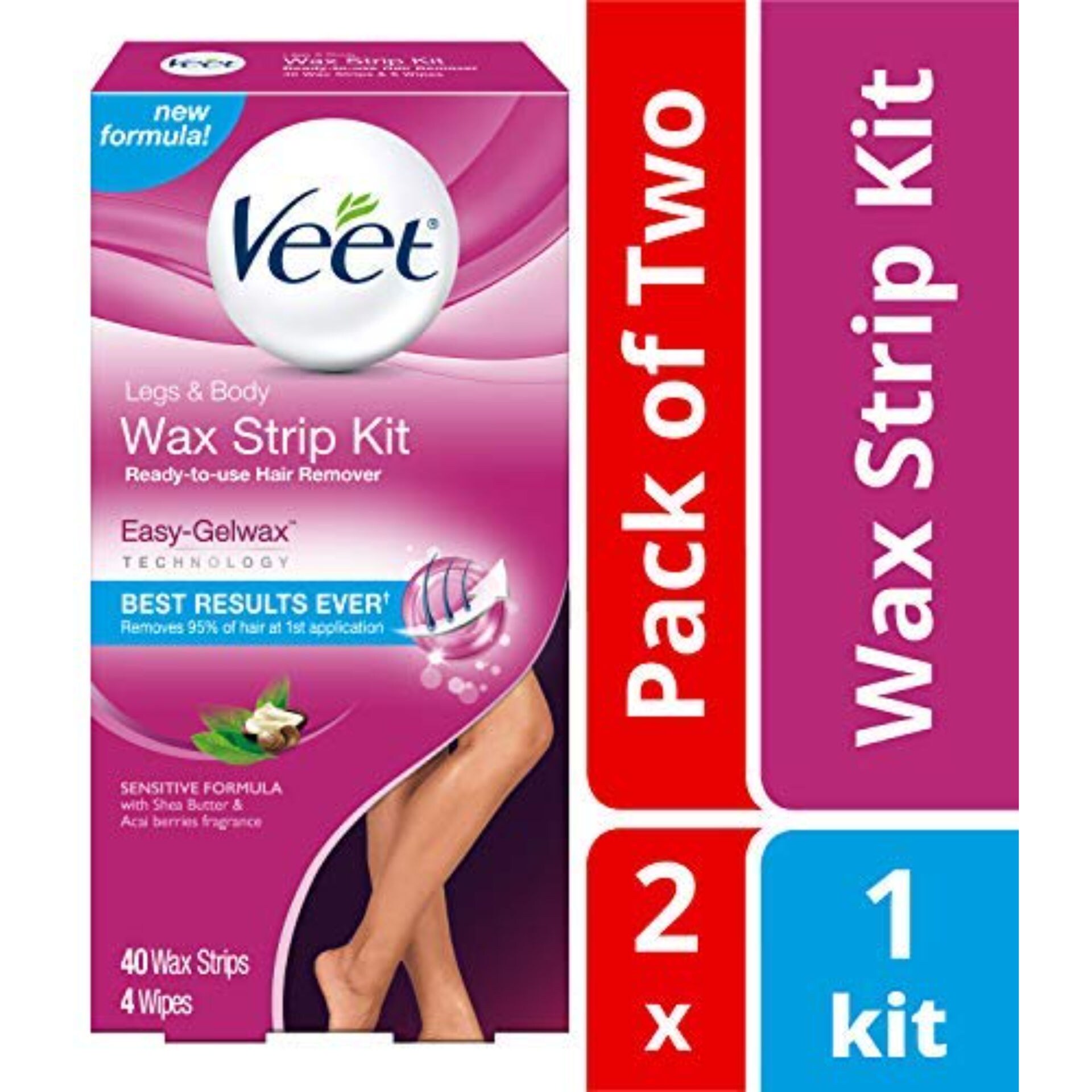 Shop Veet Leg & Body Hair Removal Wax Strips Kit, 40 Count, Pack of 2 |  Dragon Mart UAE