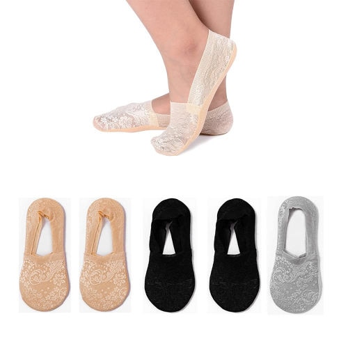 Women No Show Socks - 6 Pairs Non Slip Lace Invisible Socks Lace Socks Women  Shoe Liners Ladies Ultra Low Cut Liner Socks Lace Boat Socks For Sneaker