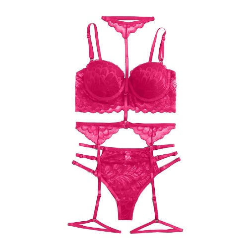 Floral lace lingerie set - Balconette bra, panty, garter belt - Lace  underwear - Shop Marina V Lingerie Women's Underwear - Pinkoi