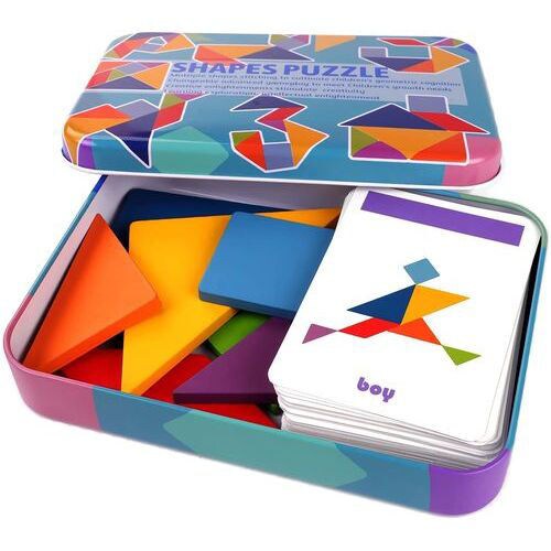 3 Otters Wooden Tangrams Puzzles, 28PCS Wooden Pattern Blocks Set Classic  Educational Tangram Toys for Kids