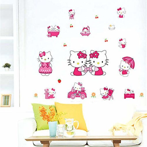 Cute Hello Kitty Cartoon Mural Decals Art Home Decor Removable DIY
