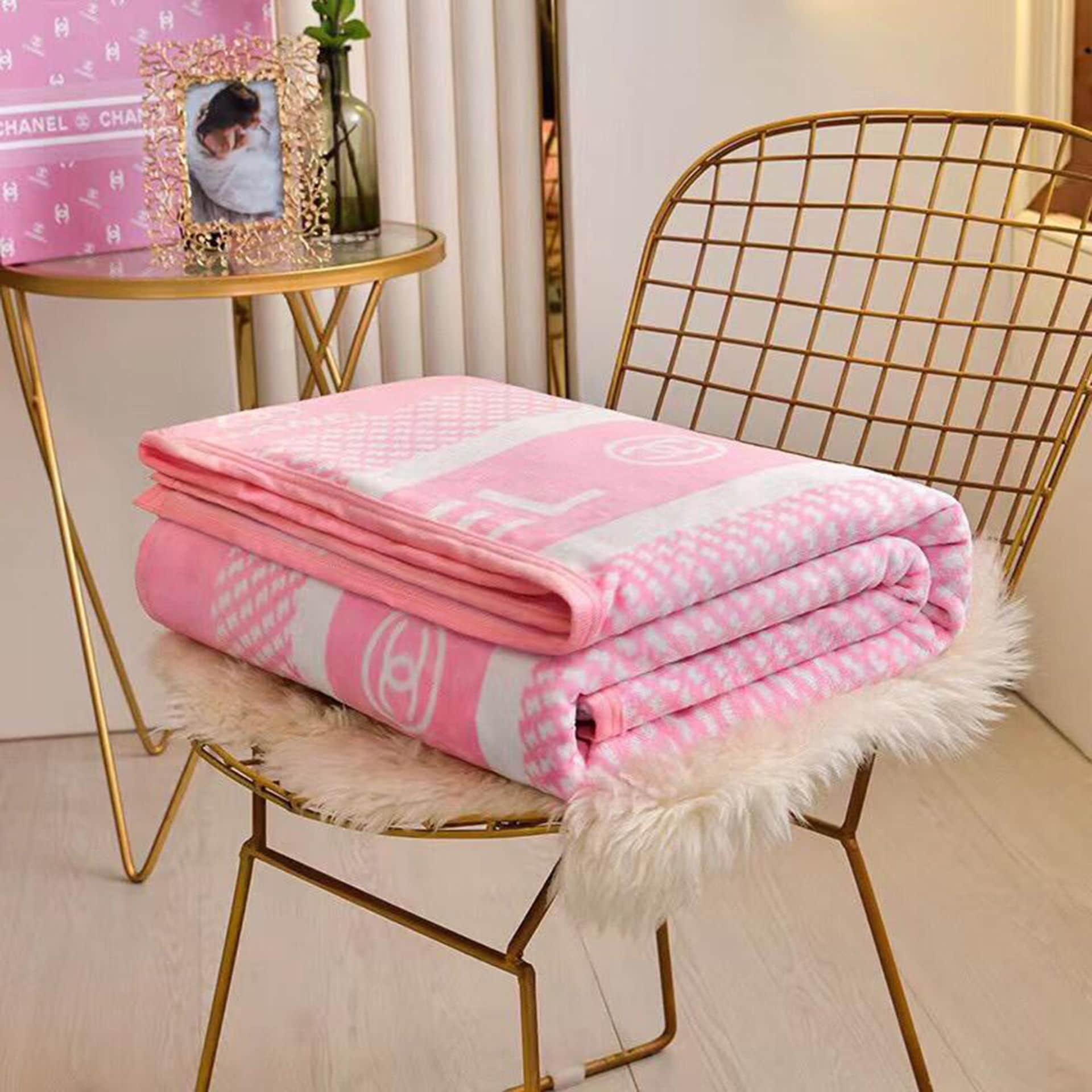 pink chanel throw blanket