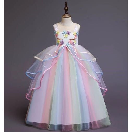 Girls Dress Multicolor Rainbow Unicorn Tulle Princess Party Birthday –  Sunny Fashion