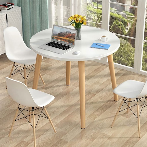 Shop GENERIC Wooden Legs Round Dining Table Desk with 4 Chairs - White