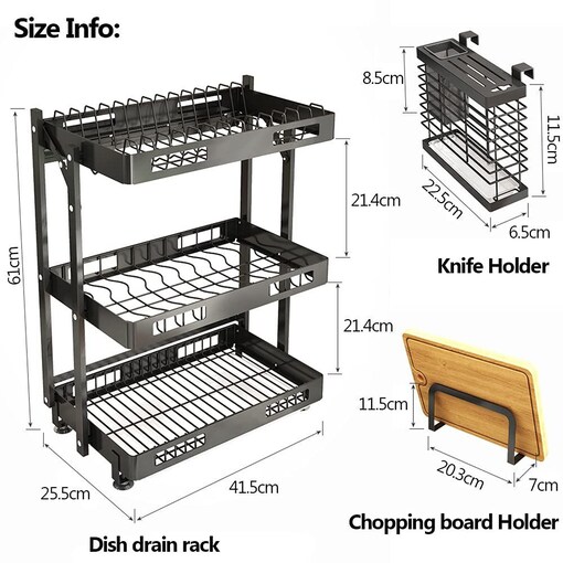 201 Stainless Steel 3 Tiers Wall Mounted Dish Drying Rack Drainer Hanging  Rack with PP Water Tray - China Dish Rack and Kitchen Rack price