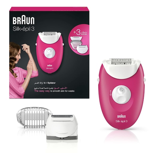 Shop BRAUN Braun Silk-Epil 3 Epilator with 3 Extras, Raspberry Pink