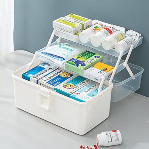 Shop QA QA Portable 3 Layer Medicine Storage Box with Handle, Silver