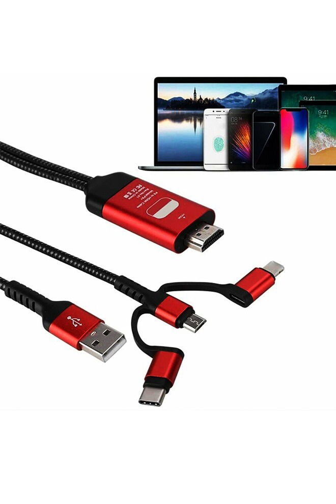 Shop GENERIC 3 in 1 Type C Lightning USB to HDMI Cable, Red