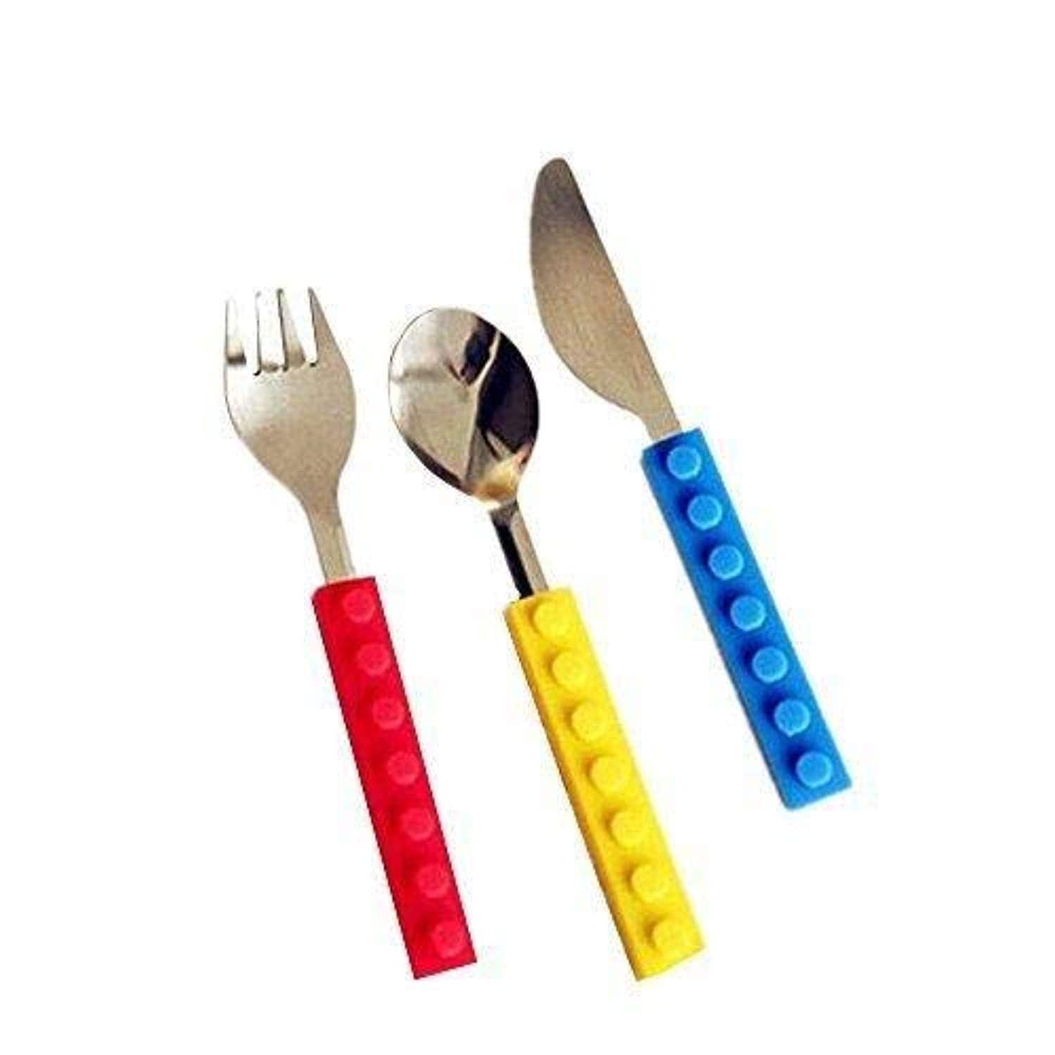 Set Of 3 Interlocking Block Kids Silverware-toddler Fork And Spoon