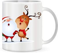 Picture of Santa Claus and Reindeer Design Coffee Mug, 325ml