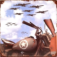Picture of Motorcycle with Army Airplanes Retro Metal Plate Tin Sign