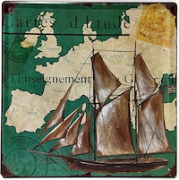 Picture of A Ship in a Map Metal Plate Tin Sign