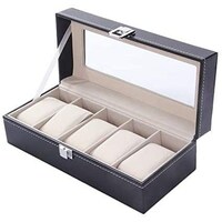 Picture of 6 Slots Grid Pu Leather Watch Boxes Casket Display Box Jewelry Storage