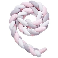 Picture of Baby Bumper Knotted Braided Plush Cradle Decor 2 Mts, White-Gray-Pink