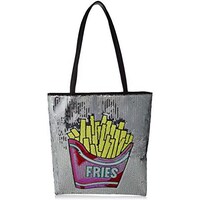 Picture of Reversible Sequins French Fries Design Tote Bag Silver