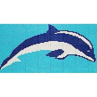 Picture of Dolphin Pattern Swimming Pool Glass Mosaic Art Dark Blue Pt25607