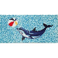 Picture of Dolphin Pattern Swimming Pool Glass Mosaic Art Tiles - Blue
