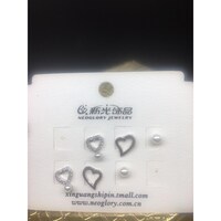 Picture of Hot 3 Pairs One Set Heart Stud Earrings With Pearl Group Made