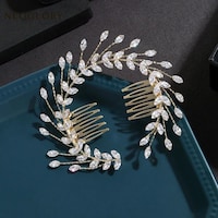 Picture of Zirconia Hair Vine Bridal Comb Headpiece Leaf Shaped Wedding Combs