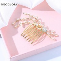 Picture of 2020 Bridal Hair Accessory Zircon Brass Flower Pearl Wedding Comb