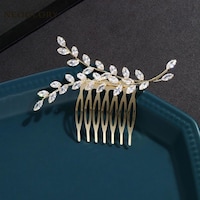 Picture of Gold Silver Plated Bridal Hair Cubic Zircon Brass Leaf Wedding Comb