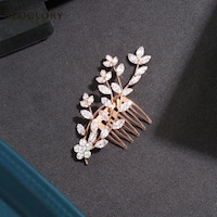 Picture of Leaf Cubic Zircon Crystal Rhinestone Hair Comb Gold And Silver Plated