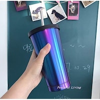 Picture of Chrome Tumbler with Straw and Lid, 480ml, Pink & Blue