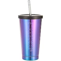 Picture of Chrome Thermos Flask Cup with Lid and Straw, 473ml, Pink & Blue