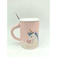 Picture of Unicorn Cup with Lid and Spoon, 400 ml, Pink