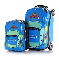 Picture of Car Design Travel Trolley Bag and Backpack Set, 2 Pieces, Blue