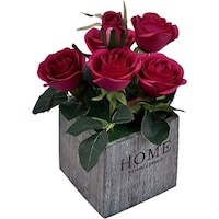 Picture of Yatai Real Touch Artificial Potted Rose Flowers, Rose Red