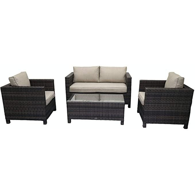 Buy Online Rattan Garden Sofa Set With Glass Top Coffee Table - Brown