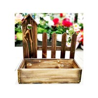 Picture of Hanging Wooden Flower Pot with Fence, Brown