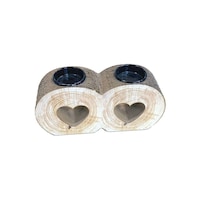 Picture of Decorative Heart Holes Designed Wooden Candle Holder, Beige