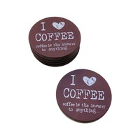 Picture of I Love Coffee Themed Coasters, Brown & White, 10cm, Pack of 6