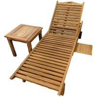 Picture of Teak Wood Sun Lounger with Wheel and Side Table, Brown