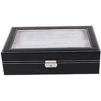 Picture of Large 12 Mens Black Leather Display Glass Top Jewelry Case Watch Box