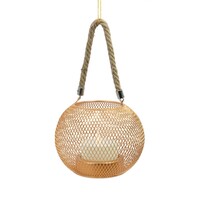 Picture of Ochio Metal LED Candle Lantern Basket with Jute Rope, Gold