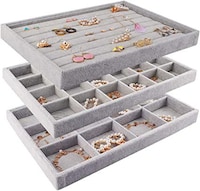 Picture of Stackable Velvet Jewelry Trays Organizer, Grey - Set Of 3