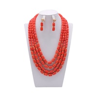 Picture of Gold Plated Coral Orange Necklace & Earring Set