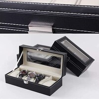 Picture of Nex 6 Slot Leather Watch Box Display Case Organizer Glass Jewelry Storage Black