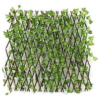 Picture of Expandable Wicker Large Fence with Faux Plants, Green, 1 m
